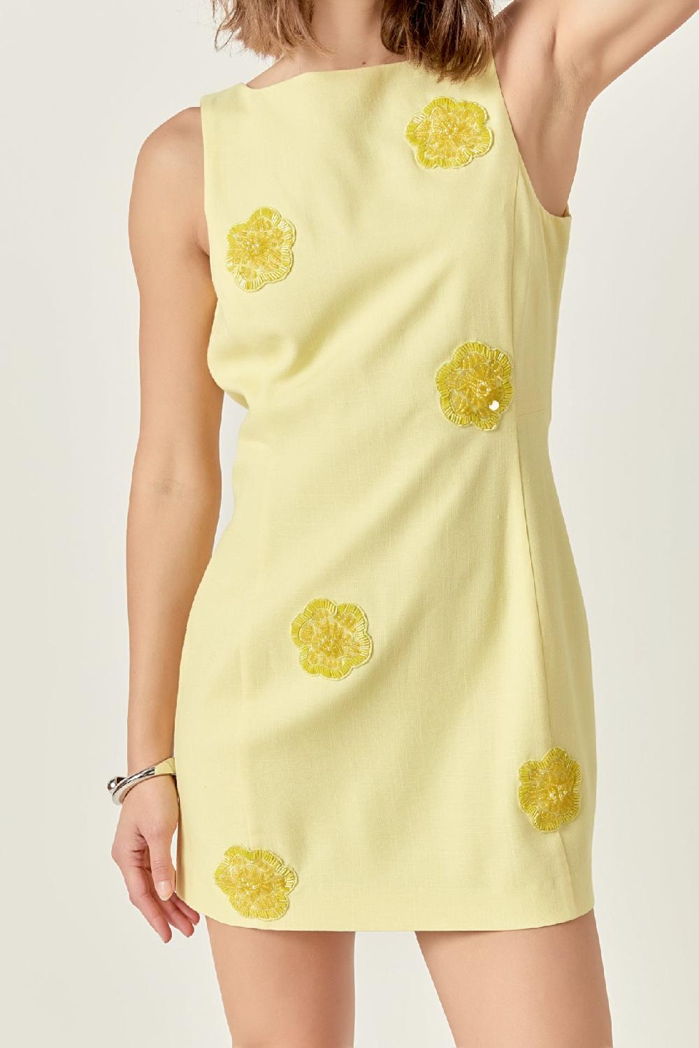 Endless Rose Embellished Linen Mini Dress BUTTER