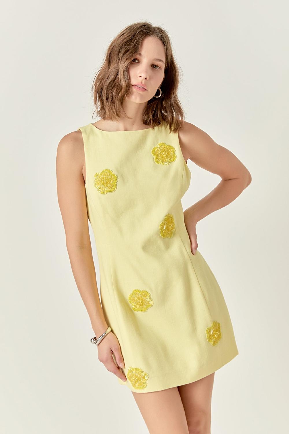 endless rose Embellished Linen Mini Dress BUTTER