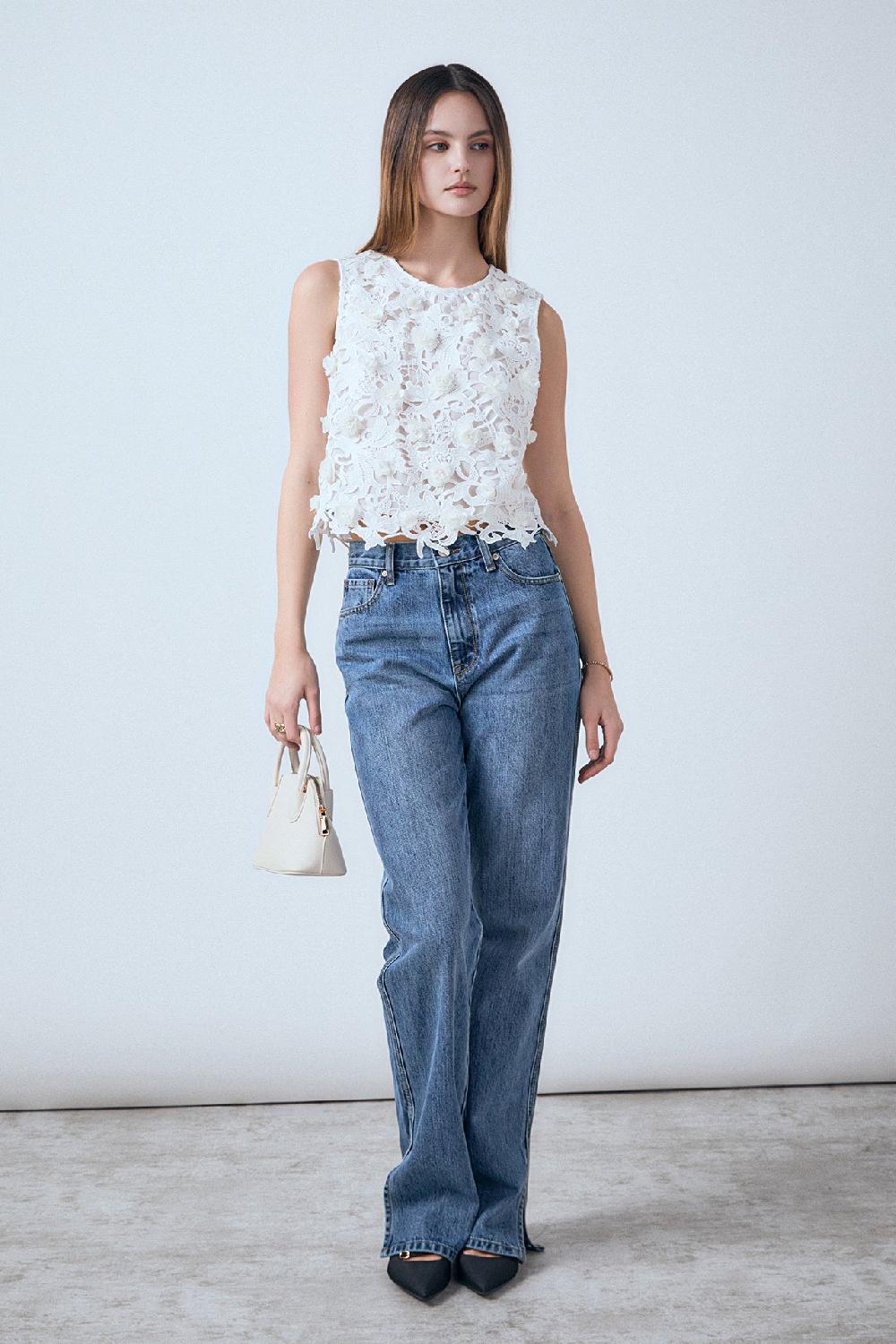 Endless Rose Embellished Sleeveless Top WHITE