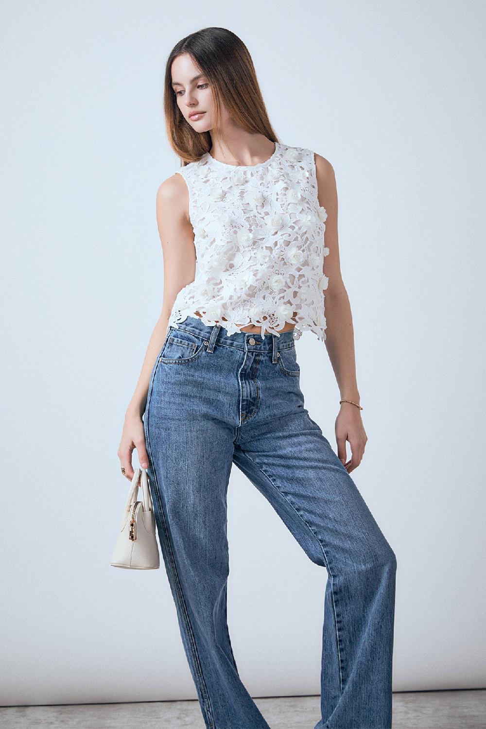 endless rose Embellished Sleeveless Top WHITE