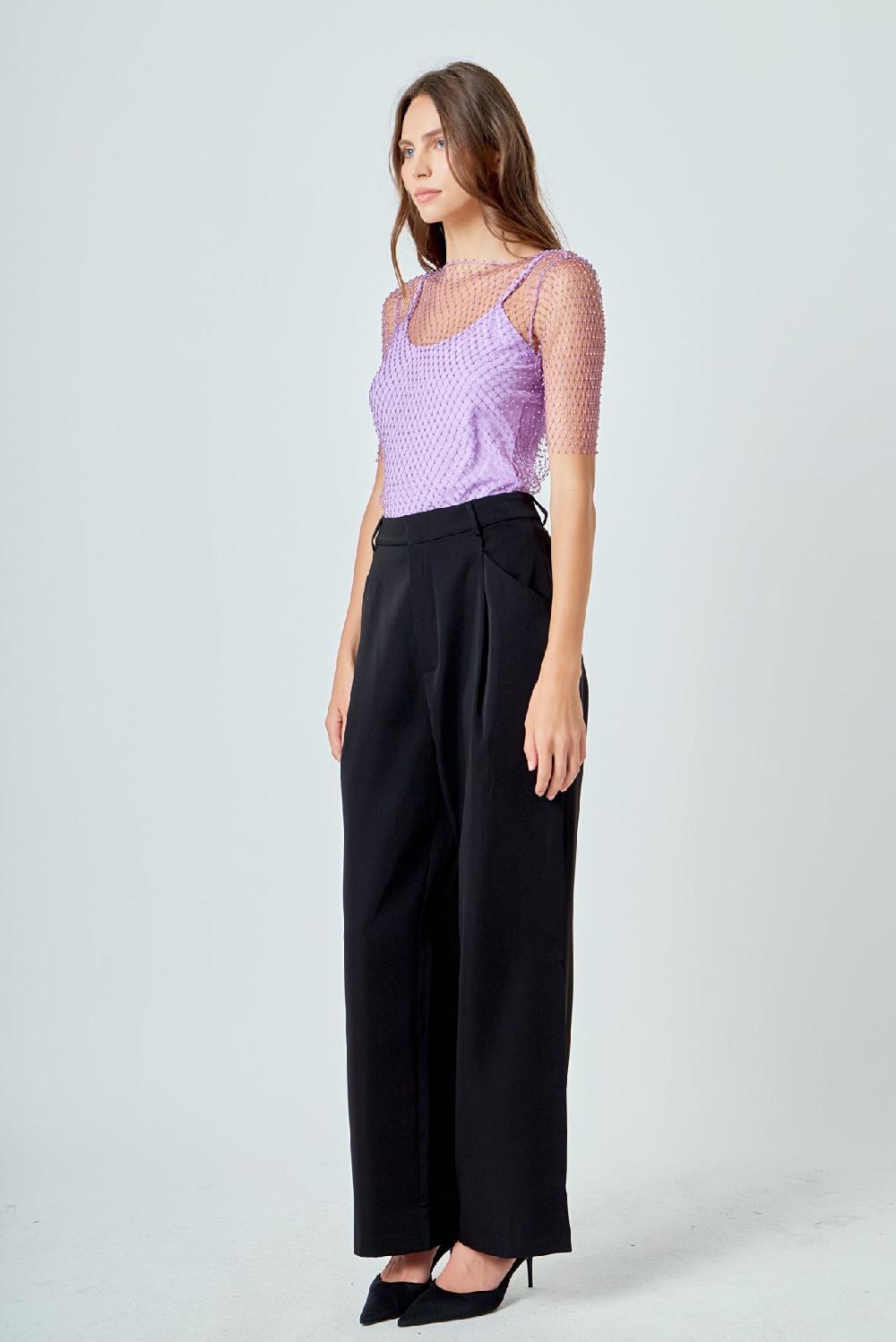 Endless Rose Embellishment Short Sleeve Top LILAC