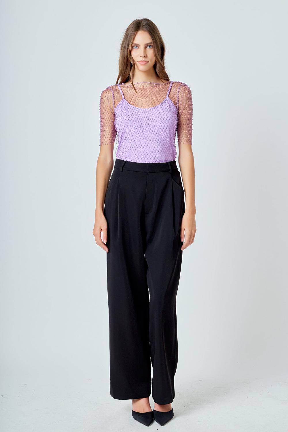 endless rose Embellishment Short Sleeve Top LILAC