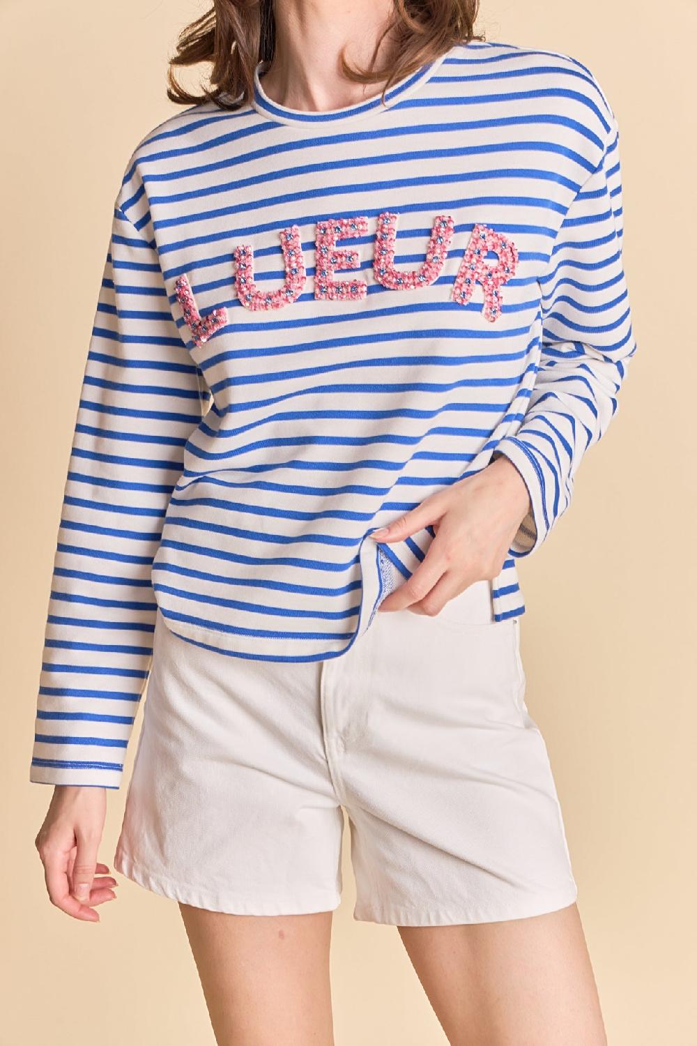 Endless Rose Embellishment Sweatshirt WHITE/BLUE