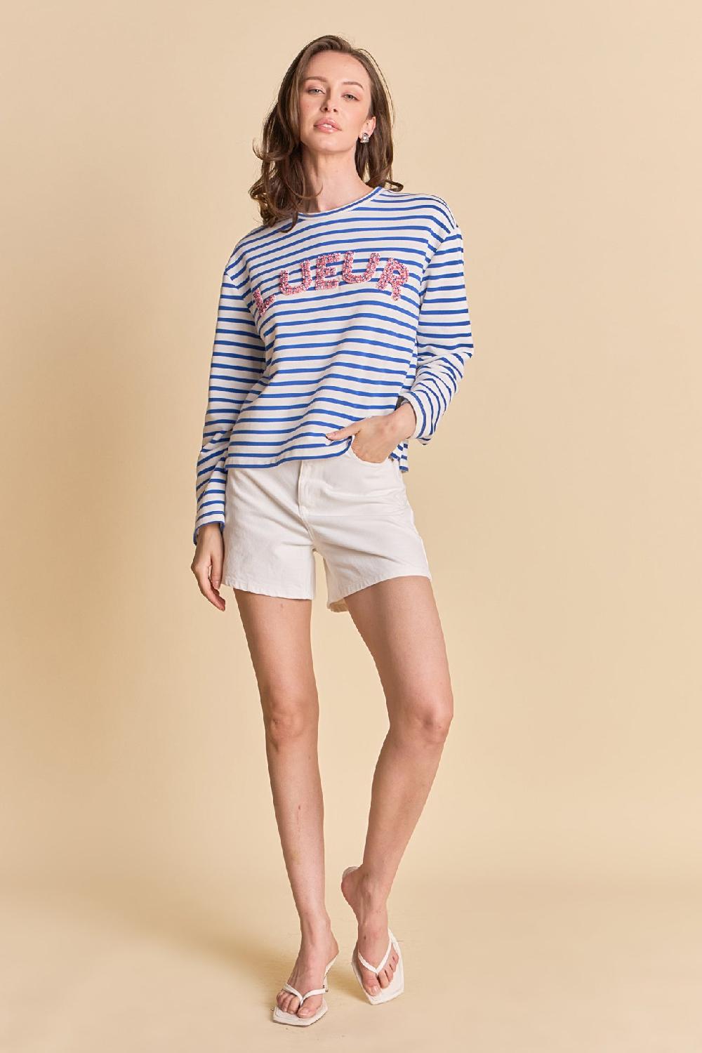 Endless Rose Embellishment Sweatshirt WHITE/BLUE