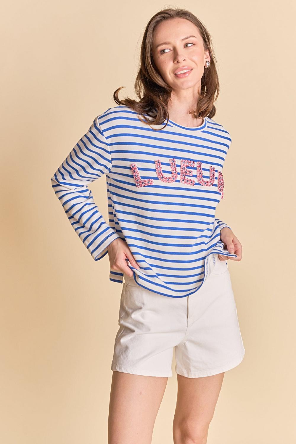 endless rose Embellishment Sweatshirt WHITE/BLUE