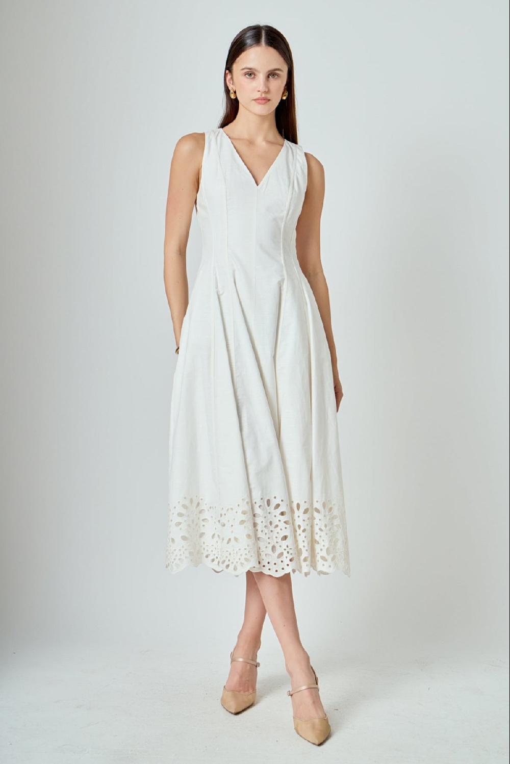 endless rose Embroidered Flounce Maxi Dress WHITE