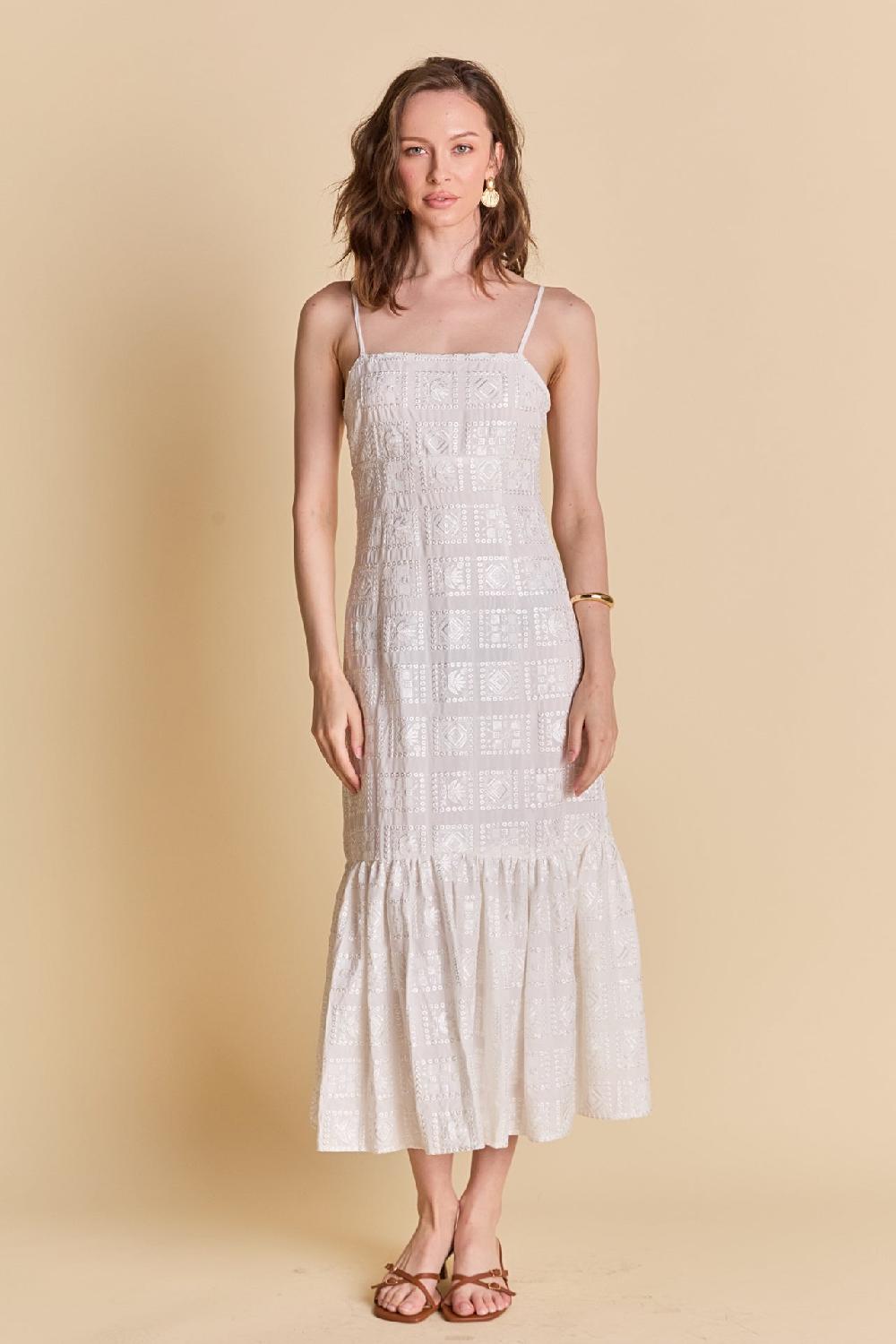 endless rose Embroidered Sequins Maxi Dress WHITE
