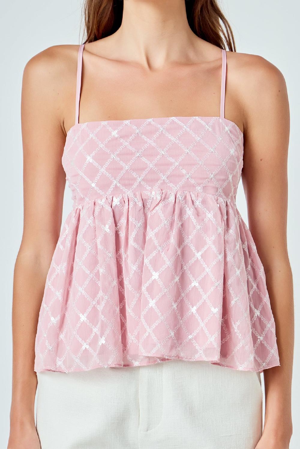 Endless Rose Embroidered Sequins Top PINK