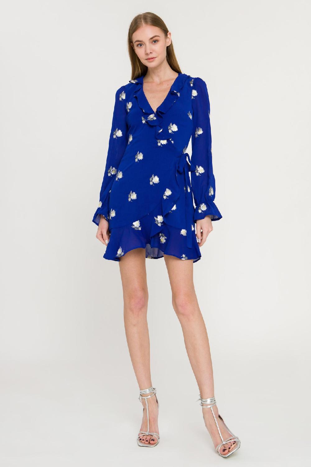 endless rose Embroidered Wrap Dress BLUE