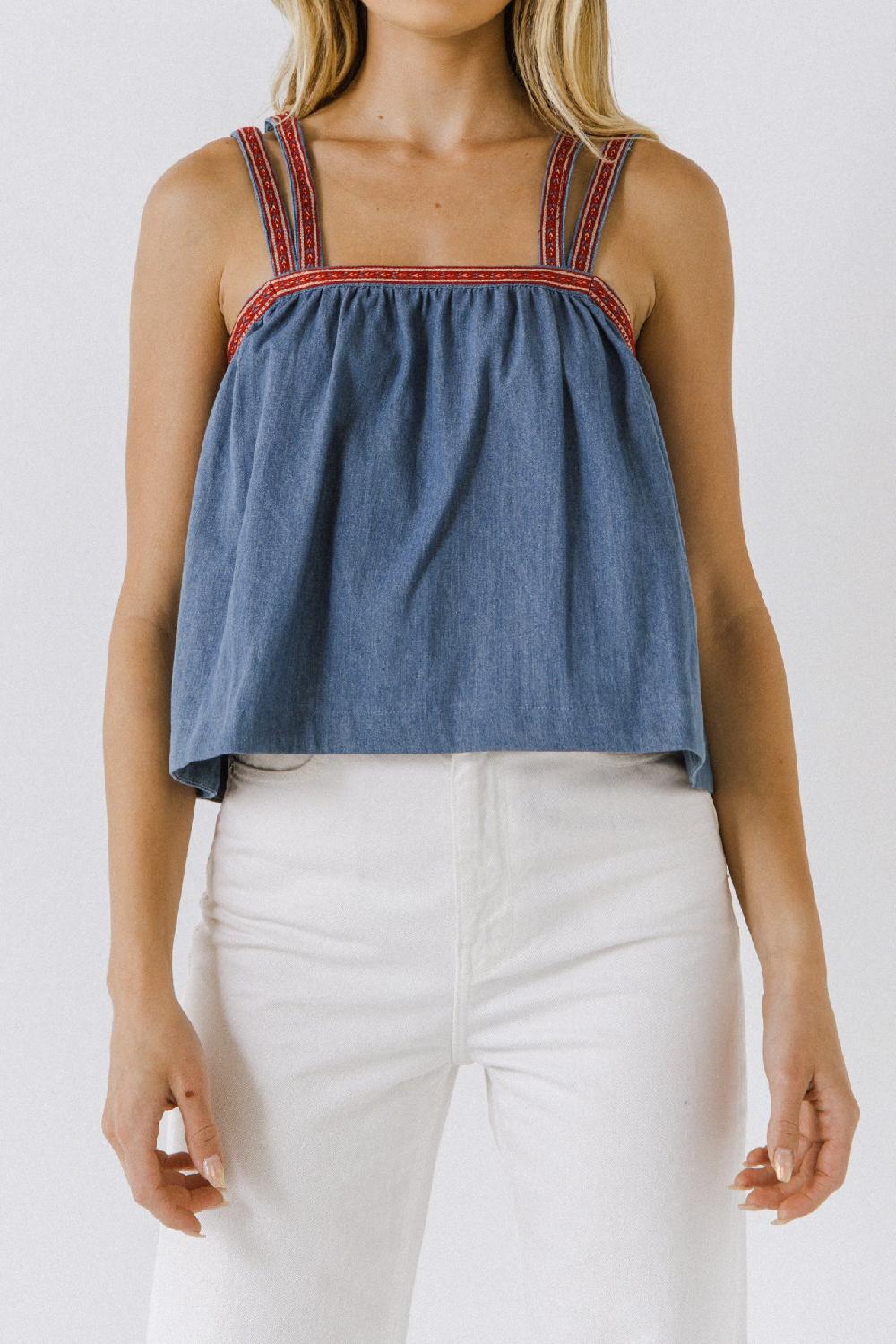 Endless Rose Embroidery Detailed Denim Top DENIM