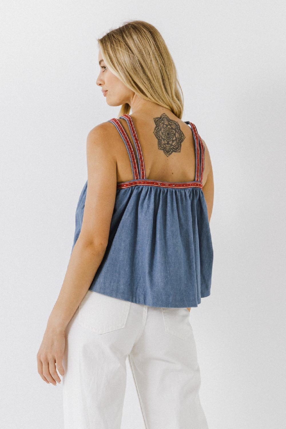 Endless Rose Embroidery Detailed Denim Top DENIM
