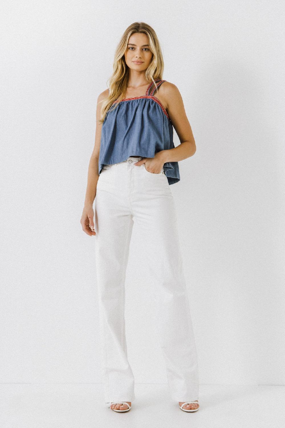 endless rose Embroidery Detailed Denim Top DENIM