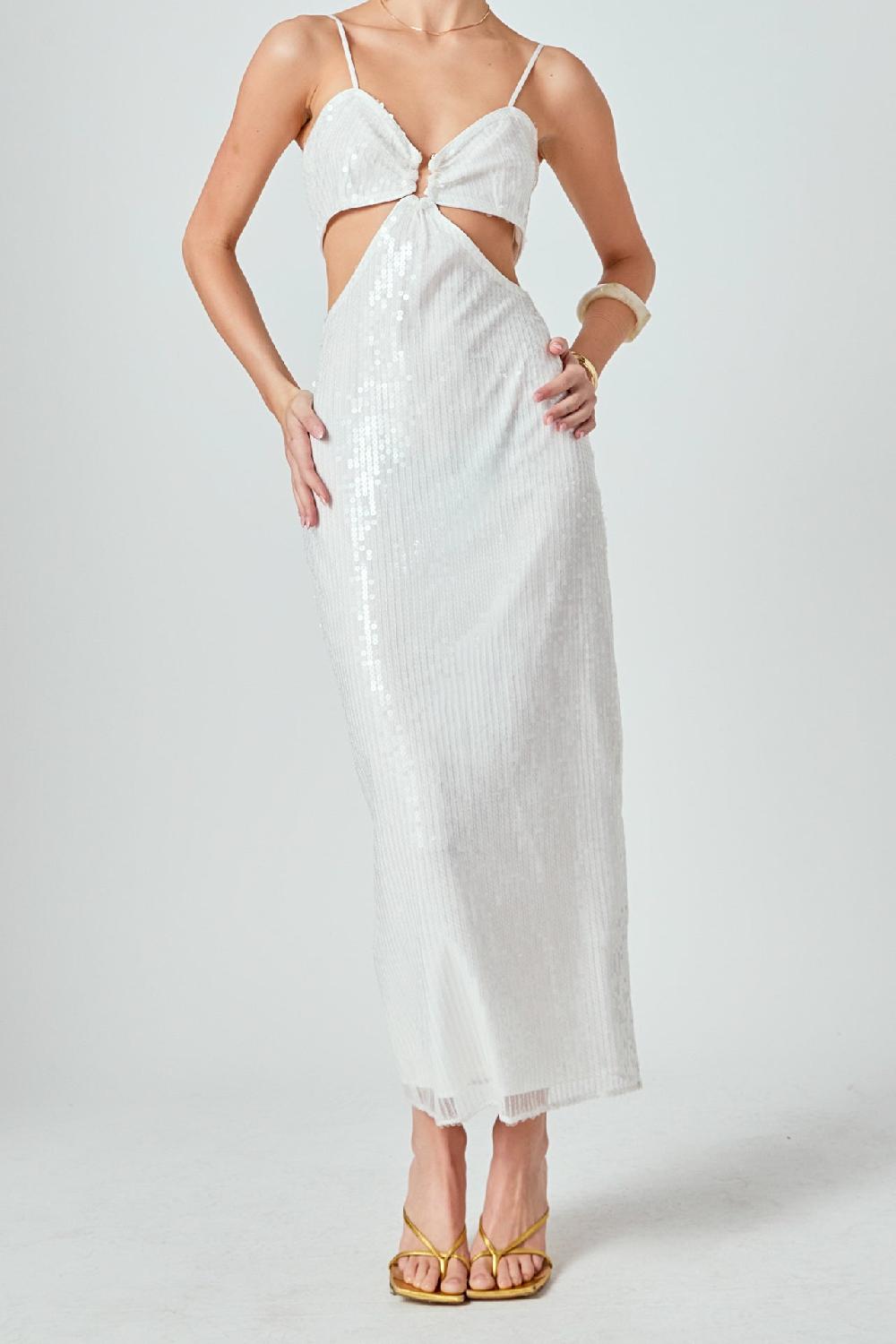 Endless Rose Emma Sequin Cut Out Midi Dress WHITE