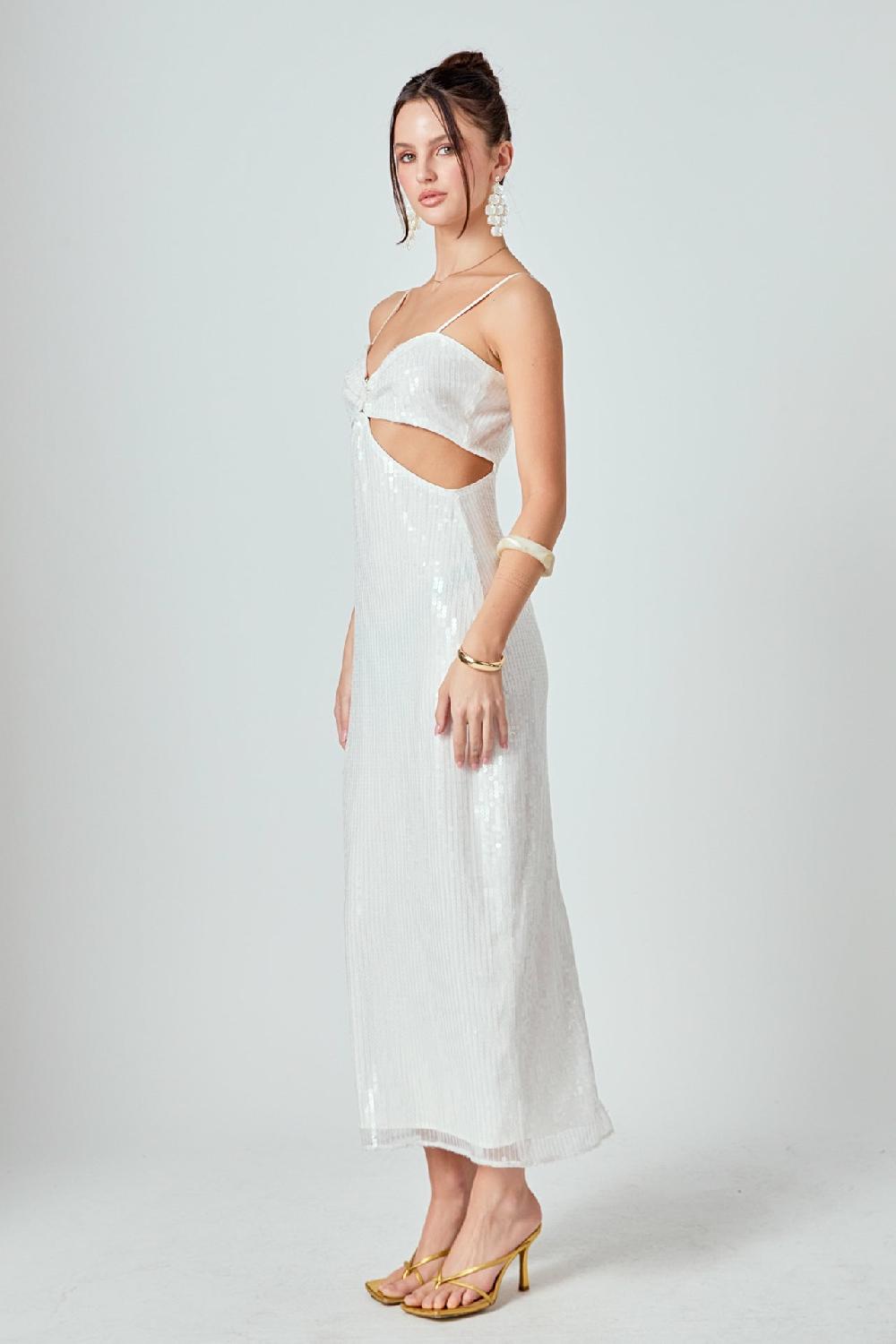 Endless Rose Emma Sequin Cut Out Midi Dress WHITE