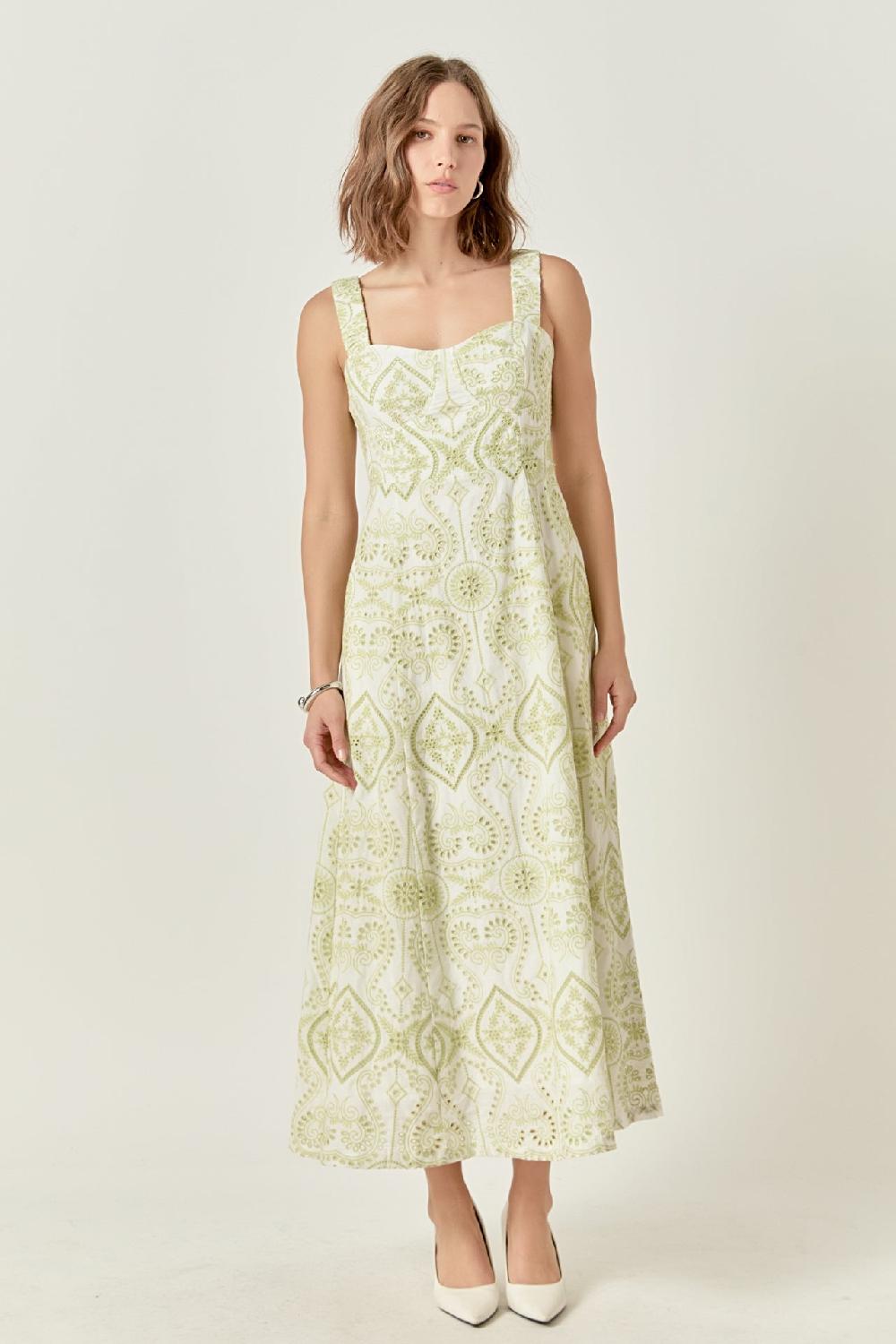 endless rose Eyelet Maxi Dress PISTACHIO
