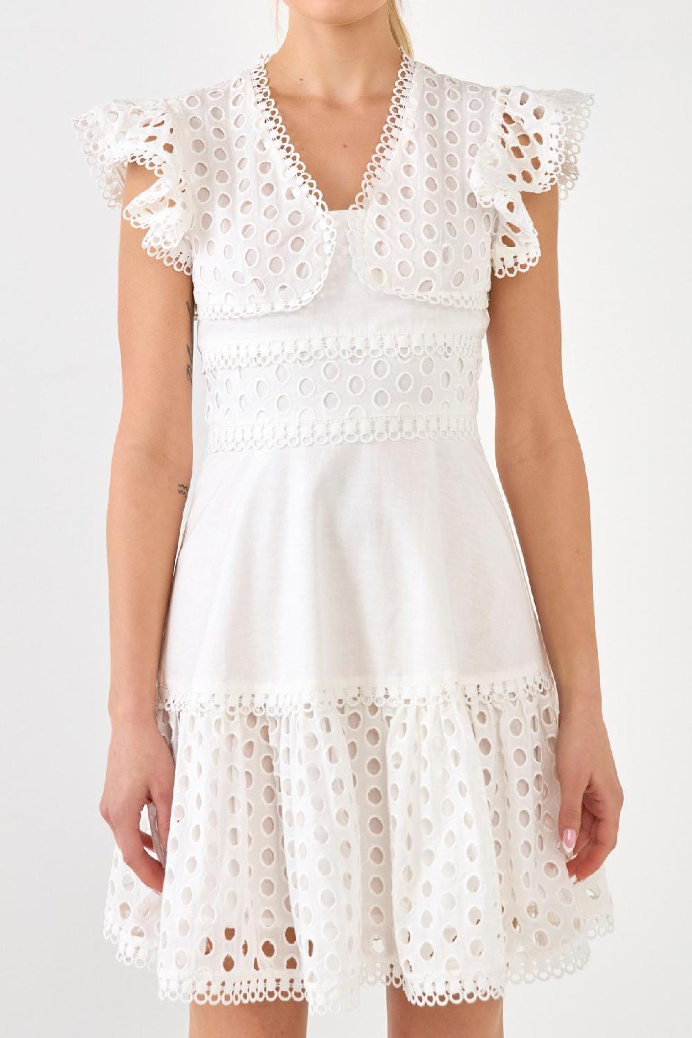 Endless Rose Eyelet Mixed Media Mini Dress WHITE