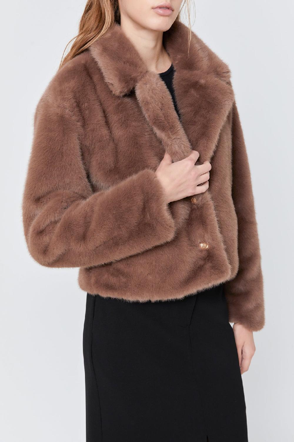 Endless Rose Faux Fur Buttoned Jacket TAUPE
