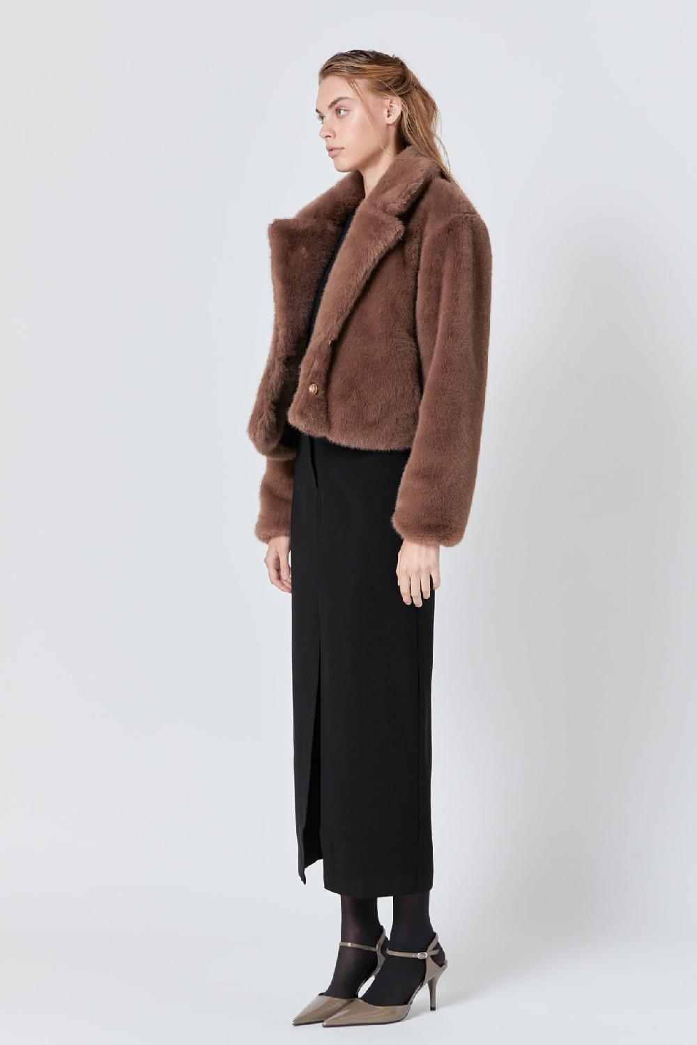 Endless Rose Faux Fur Buttoned Jacket TAUPE