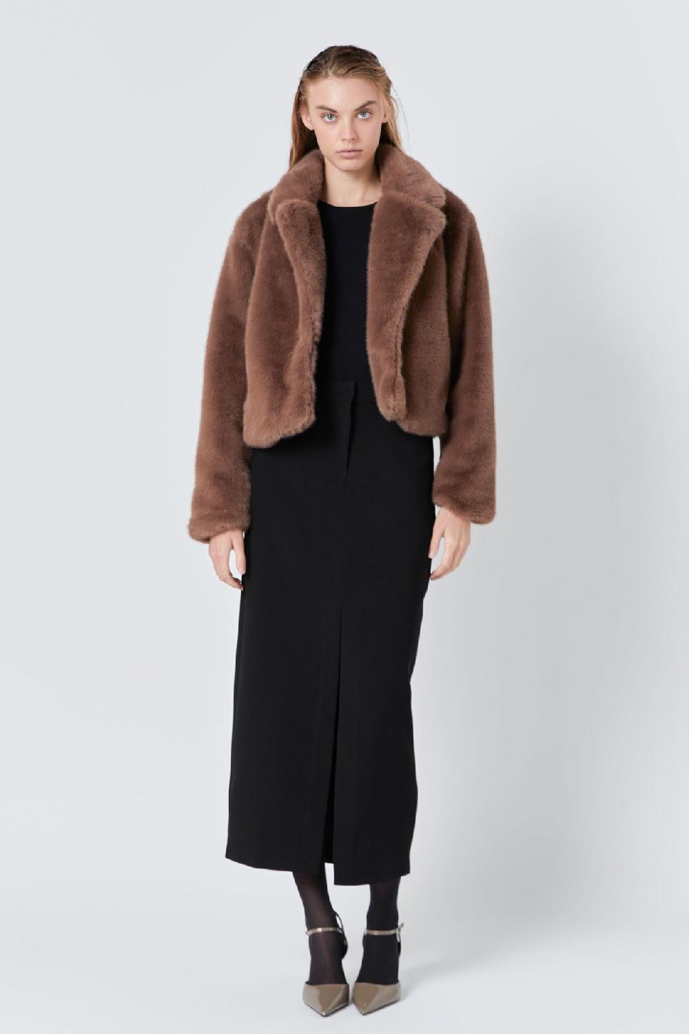 endless rose Faux Fur Buttoned Jacket TAUPE