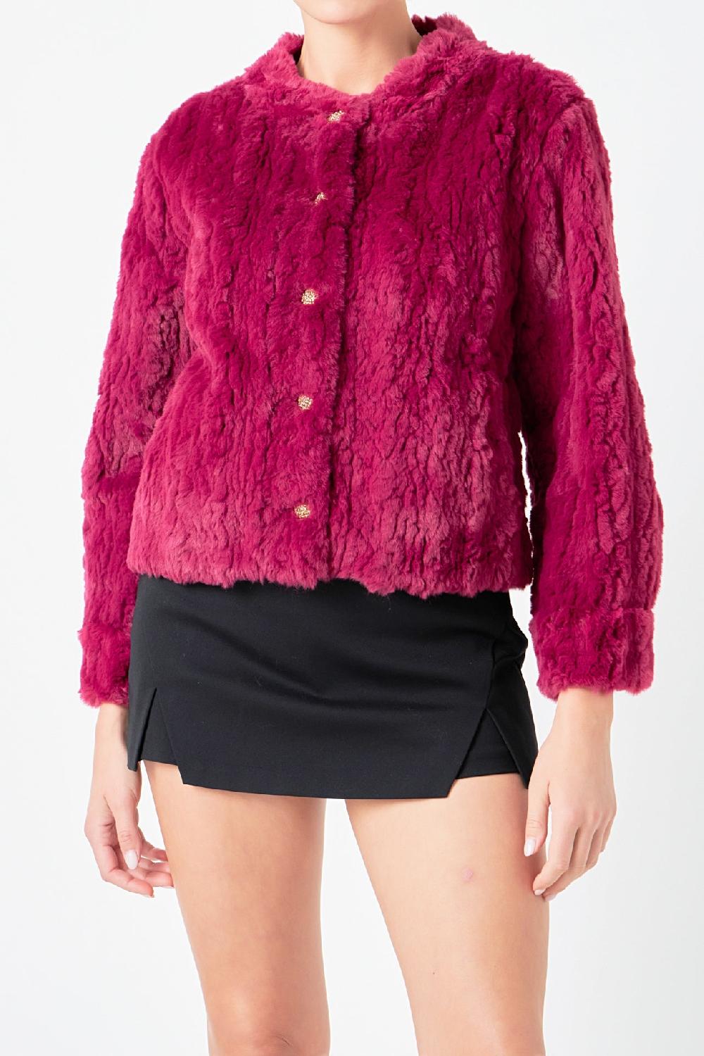 Endless Rose Faux Fur Jacket BERRY