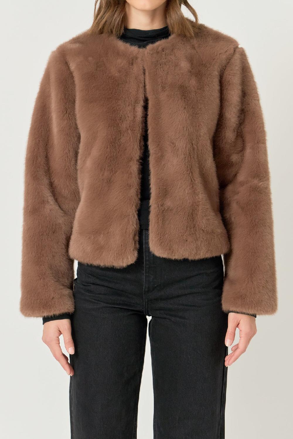 Endless Rose Faux Fur Lady Jacket BROWN