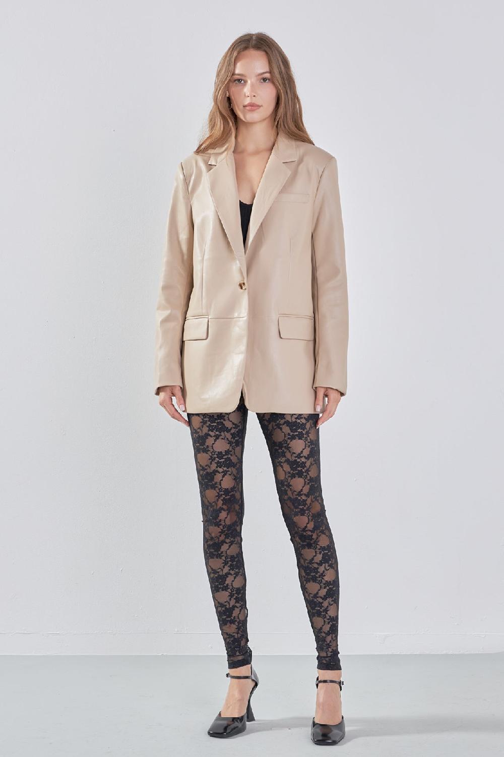 Endless Rose Faux Leather Blazer BLACK