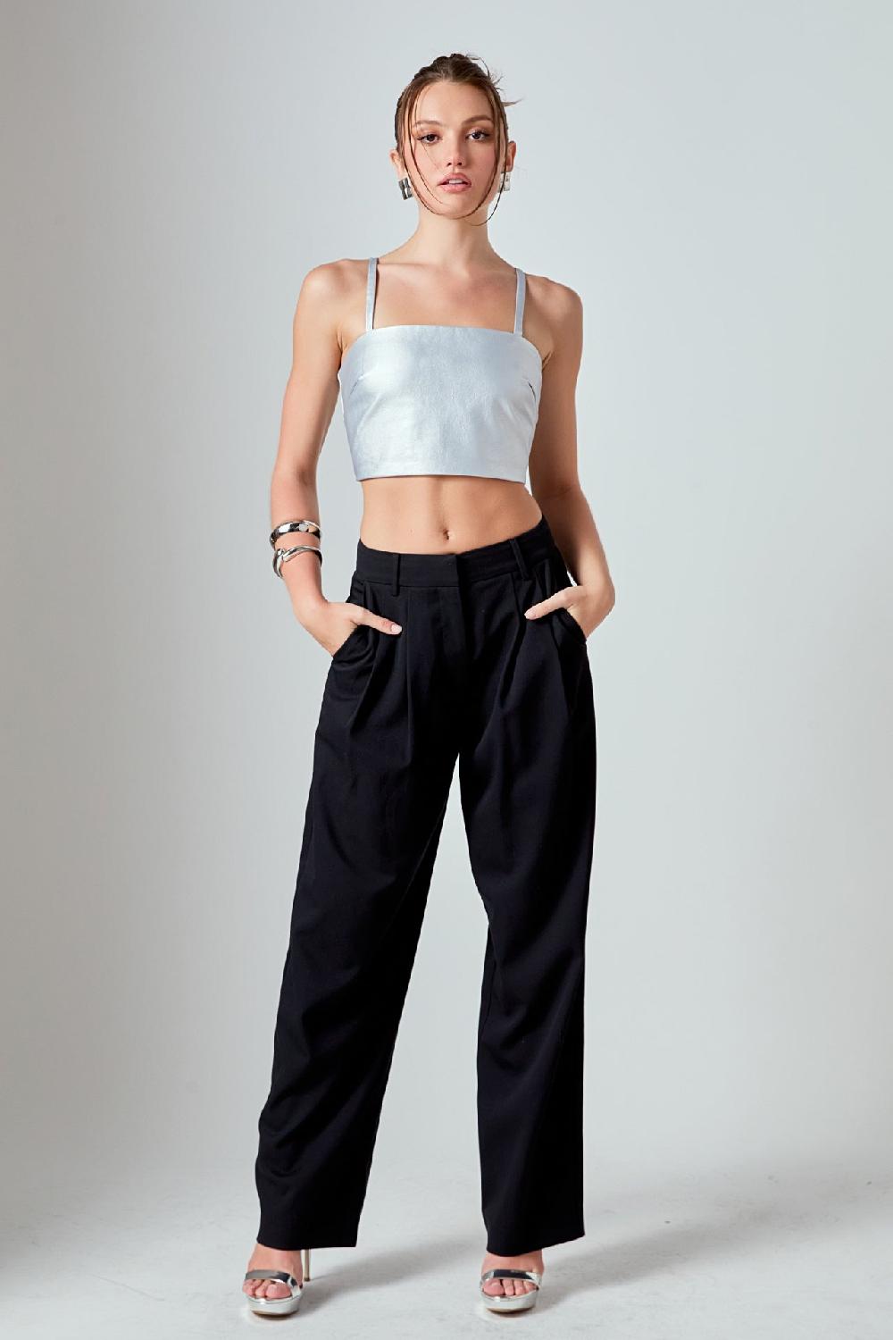 Endless Rose Faux Leather Crop Top SILVER