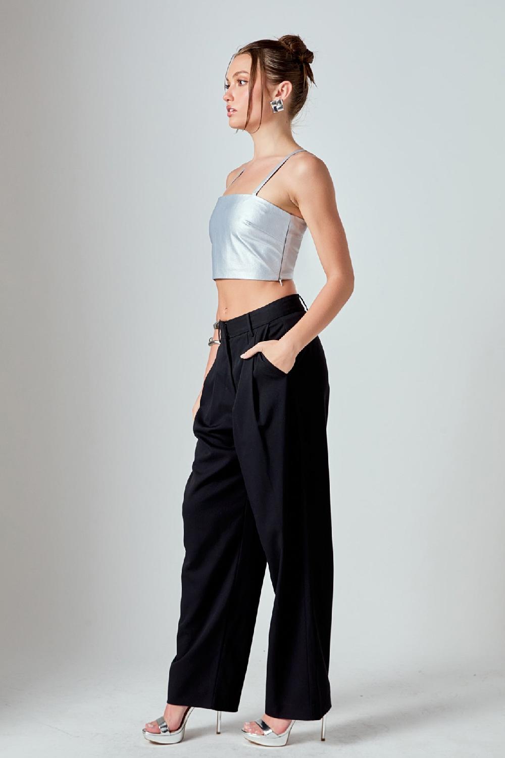 Endless Rose Faux Leather Crop Top SILVER