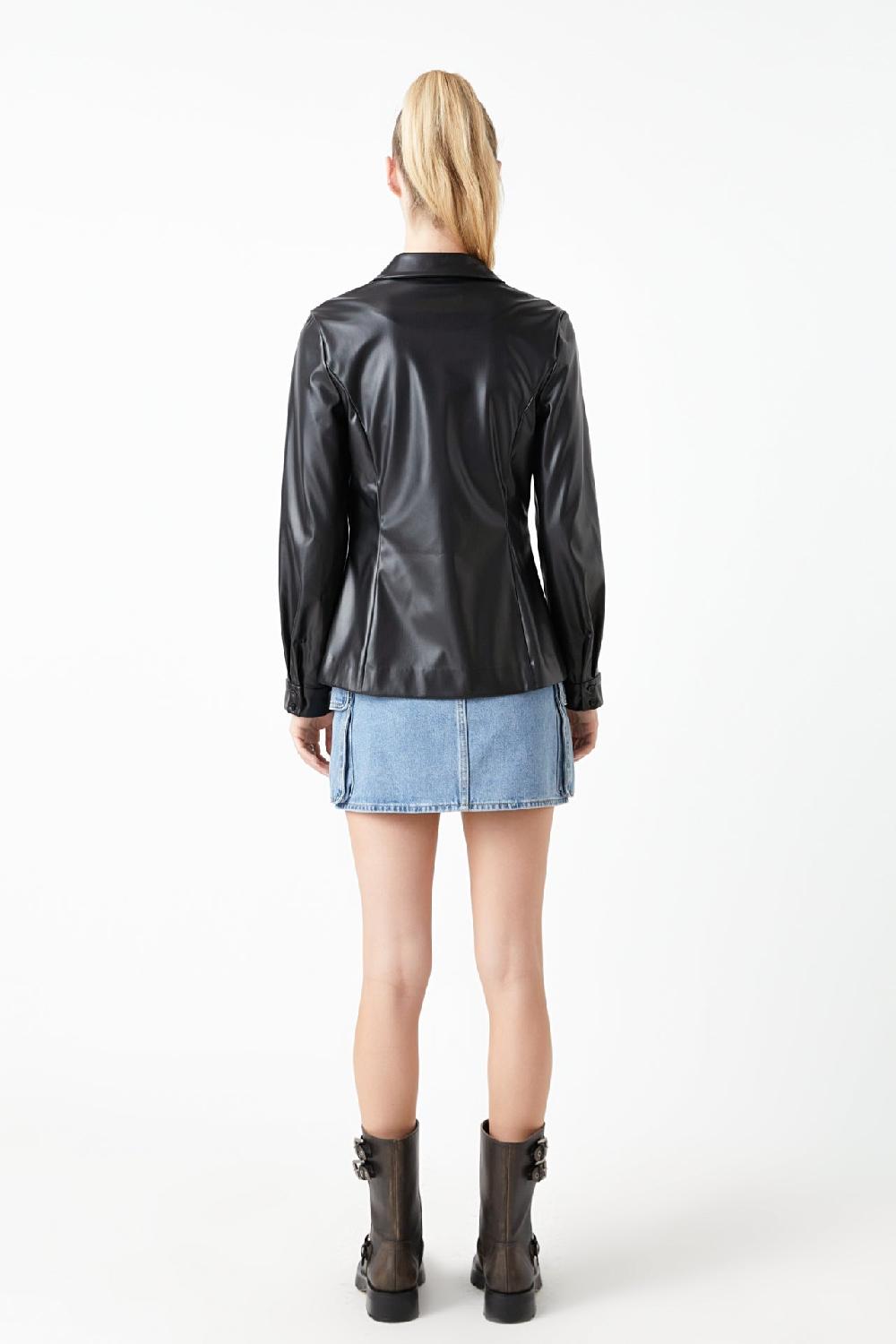 Endless Rose Faux Leather Jacket Set BLACK