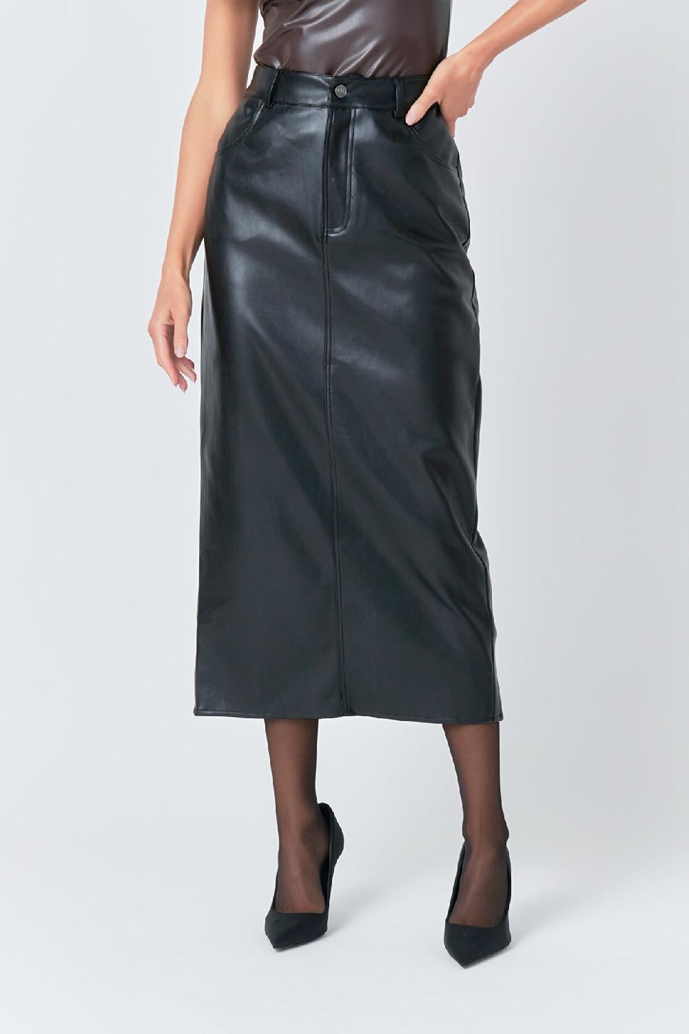 Endless Rose Faux Leather Maxi Skirt BLACK