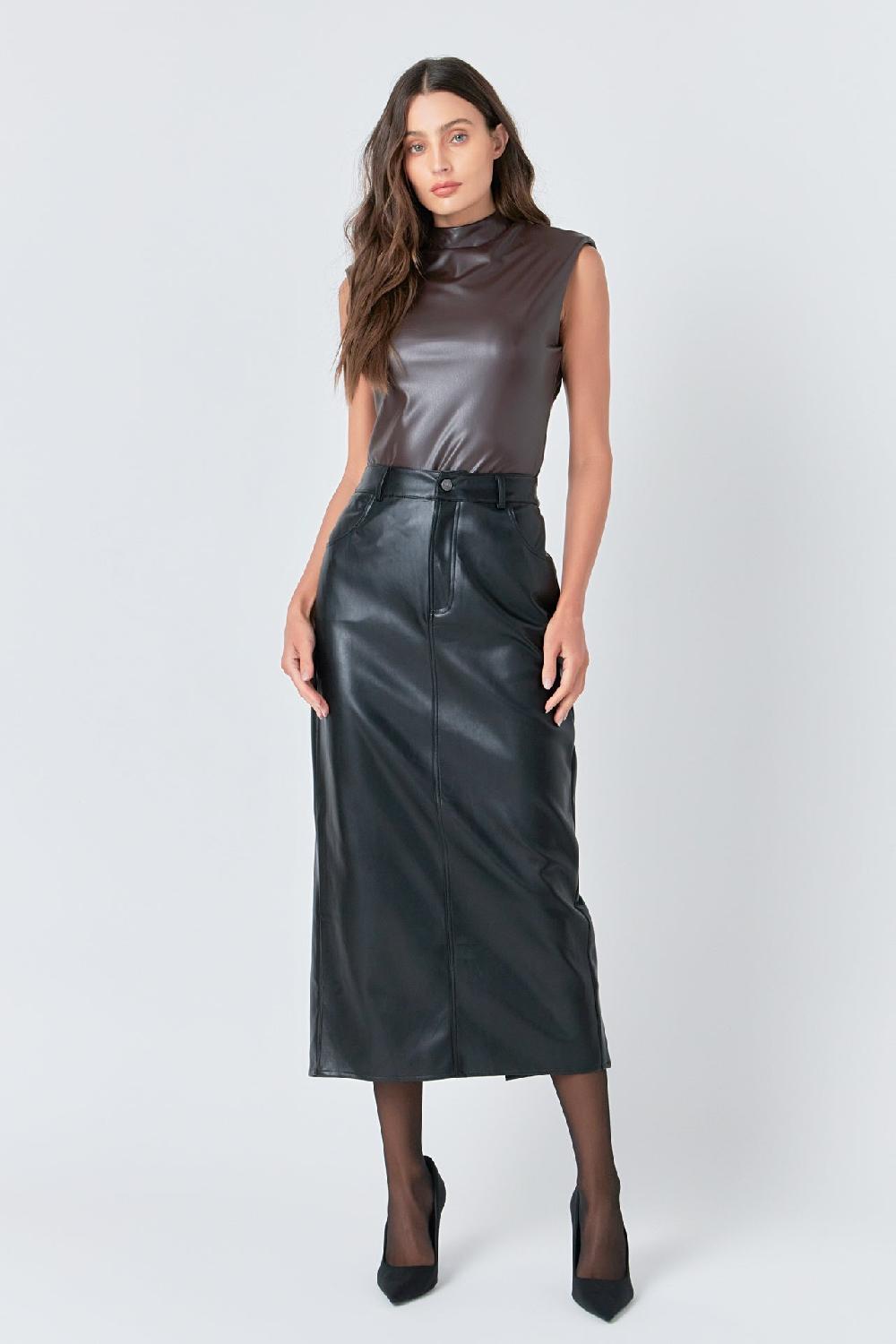 Endless Rose Faux Leather Maxi Skirt BLACK