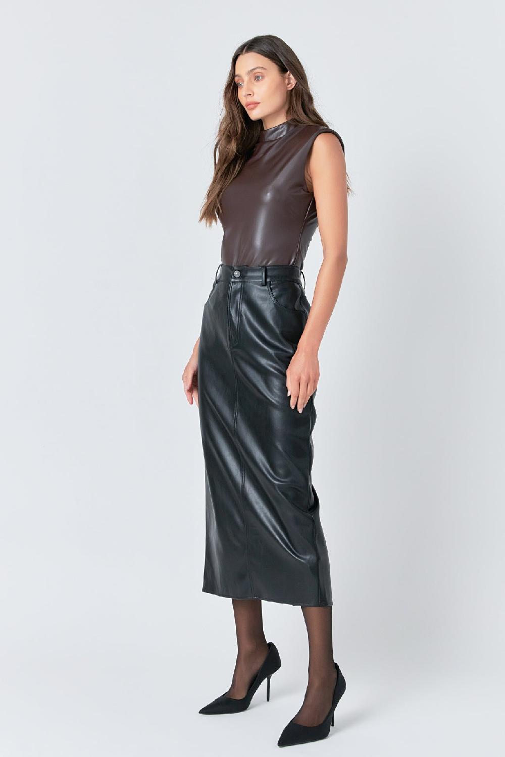 Endless Rose Faux Leather Maxi Skirt BLACK