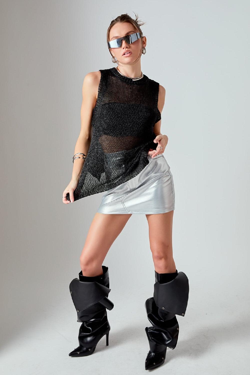 endless rose Faux Leather Mini Skirt SILVER