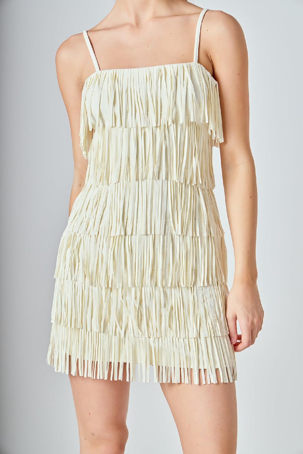 Endless Rose Faux Suede Fringe Mini Dress IVORY