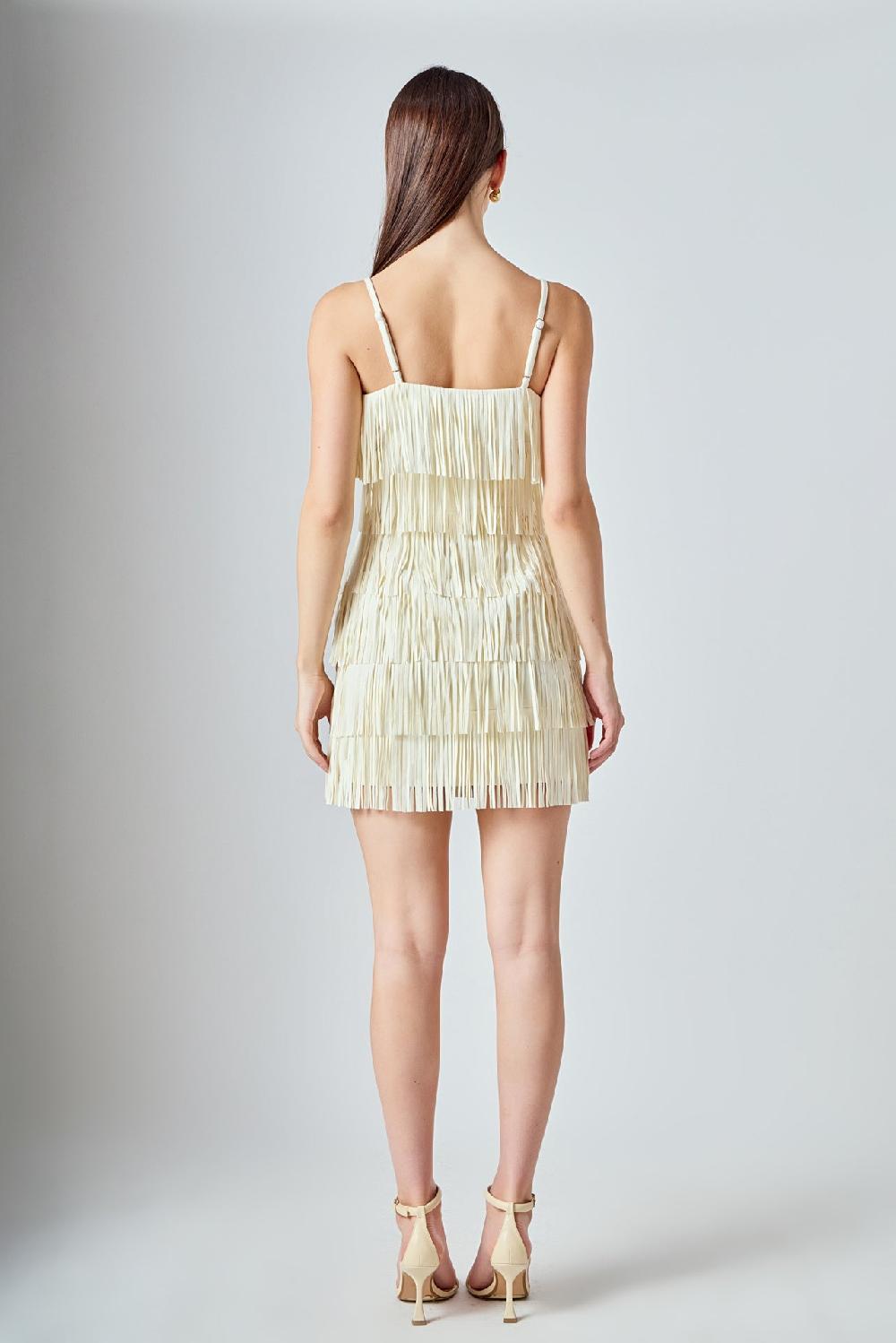 Endless Rose Faux Suede Fringe Mini Dress IVORY