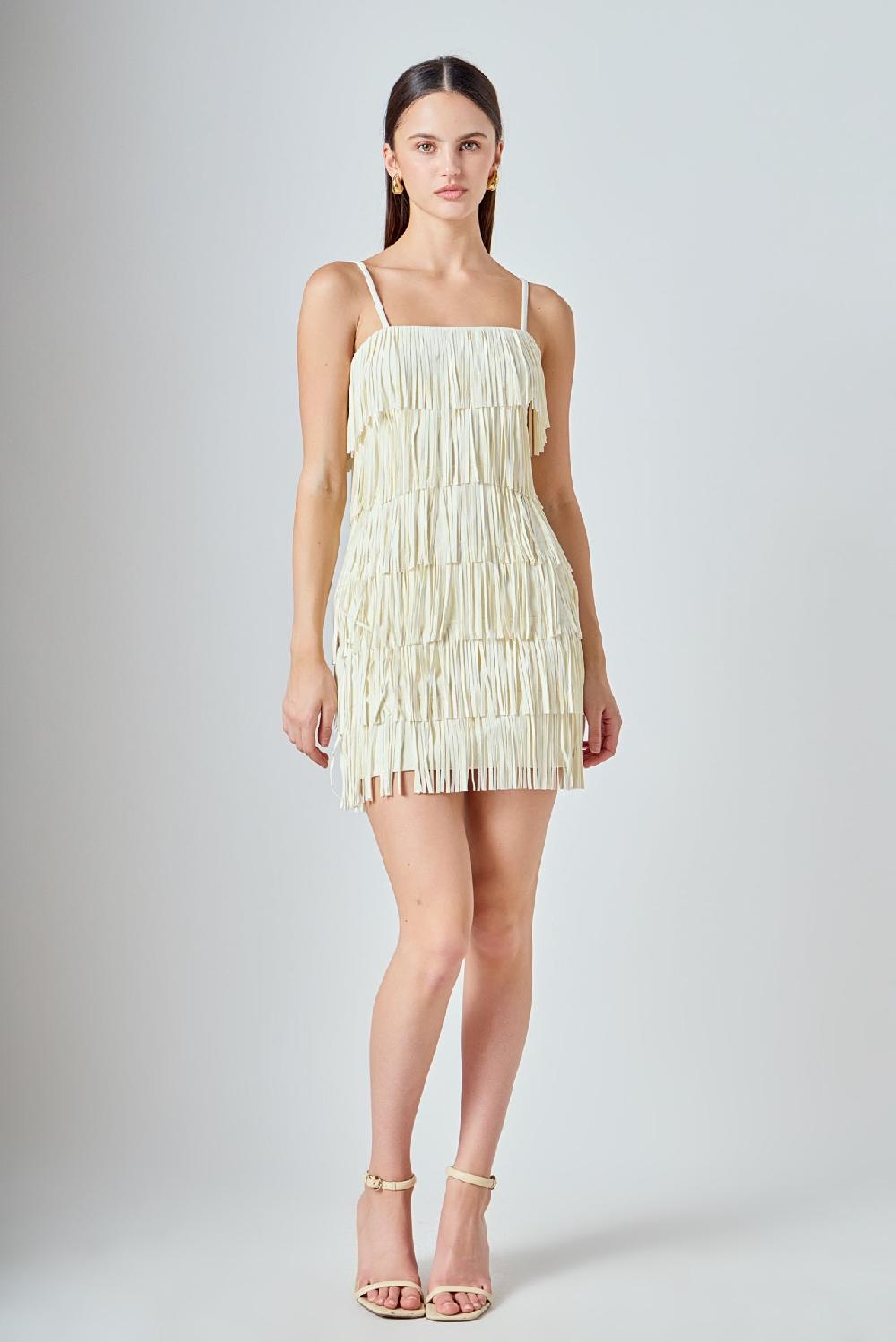 endless rose Faux Suede Fringe Mini Dress IVORY