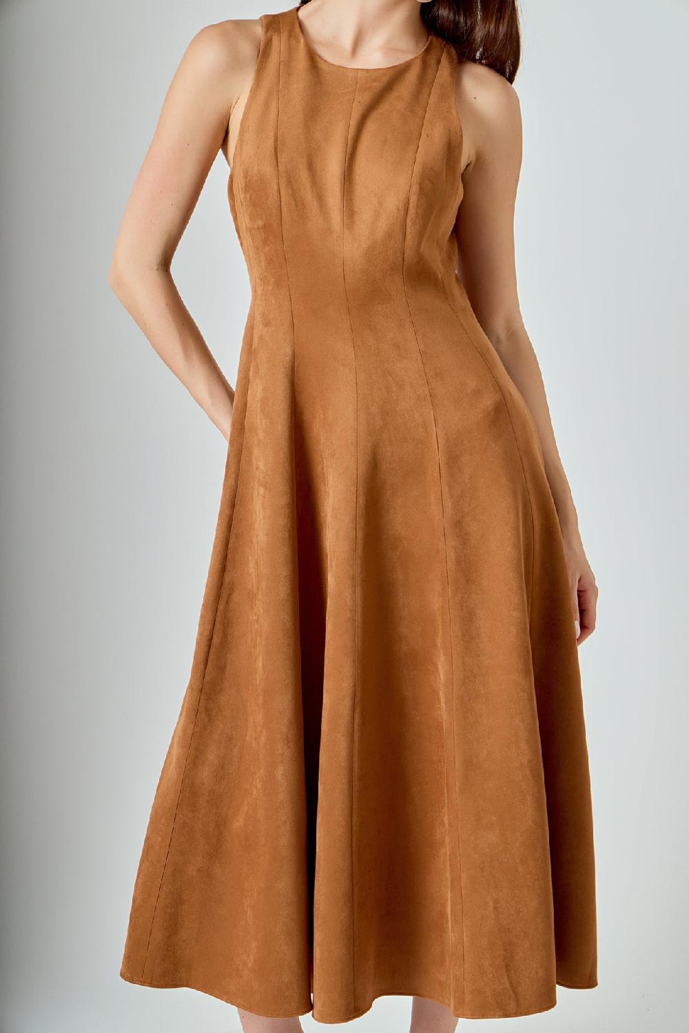 Endless Rose Faux Suede Midi Dress CAMEL
