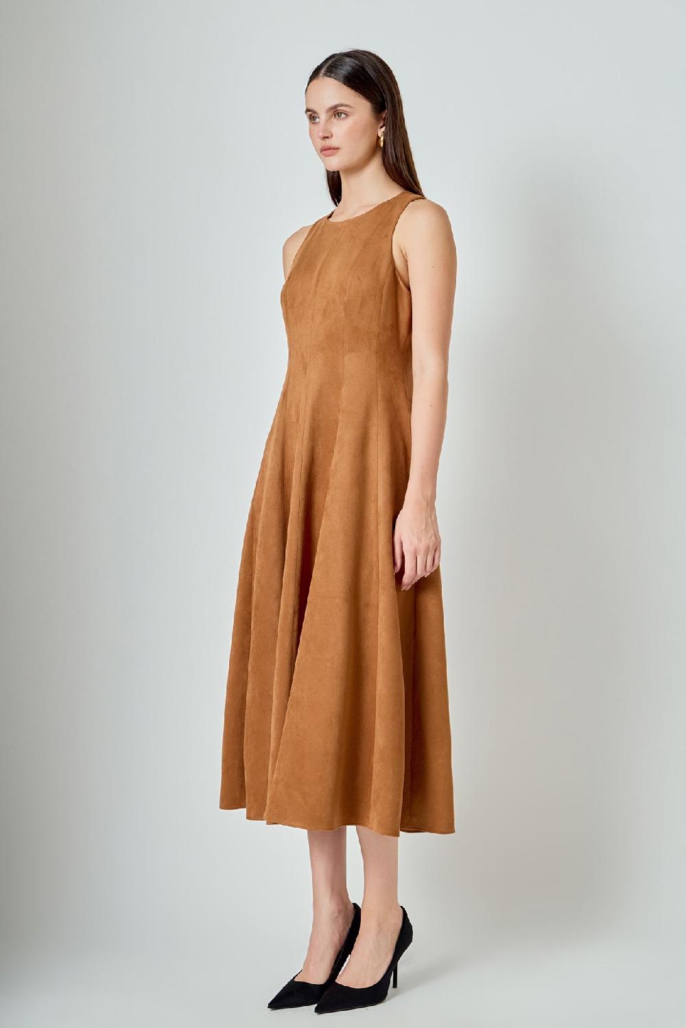 Endless Rose Faux Suede Midi Dress CAMEL