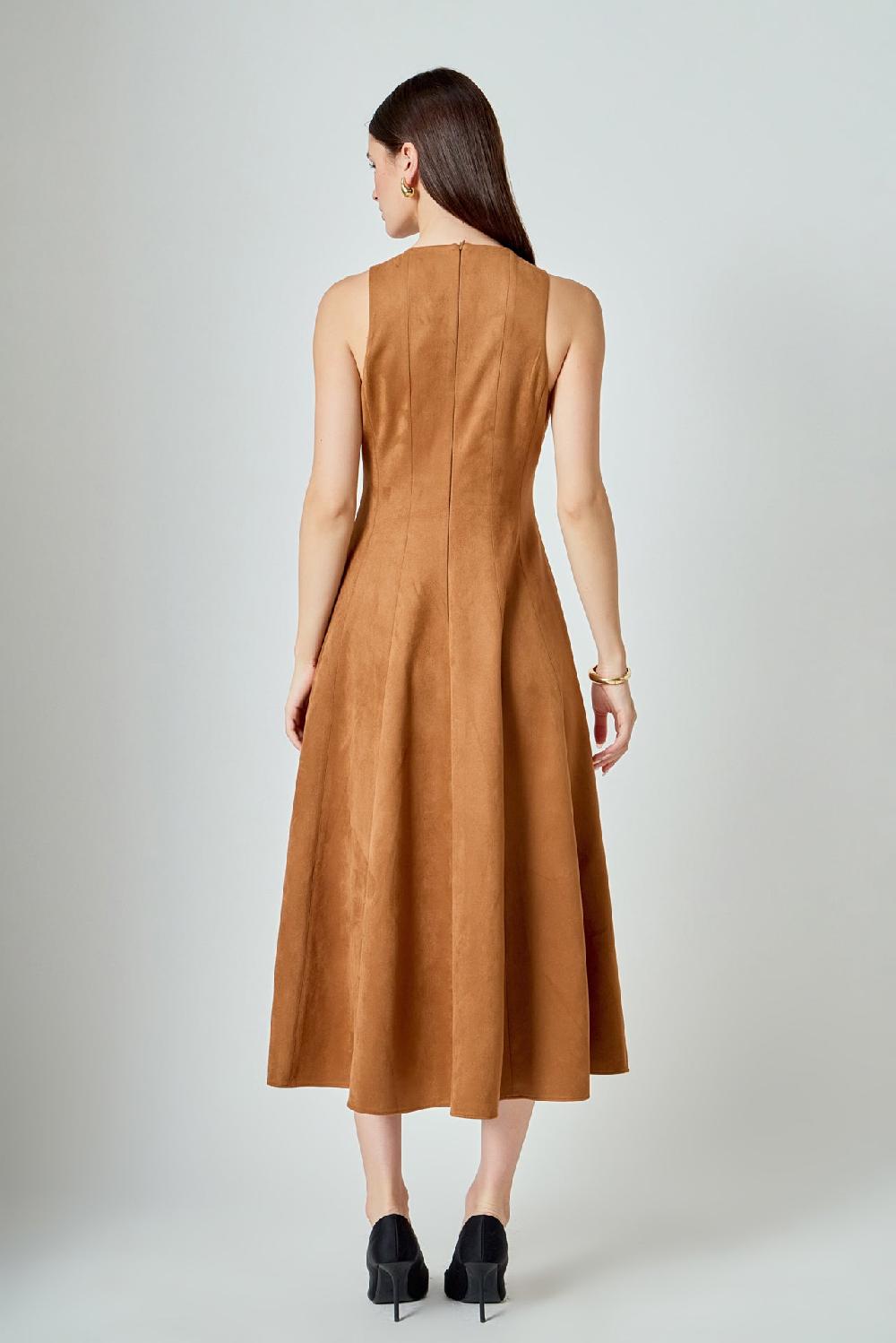 Endless Rose Faux Suede Midi Dress CAMEL
