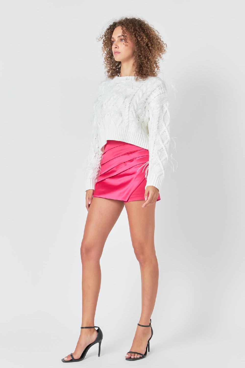 Endless Rose Feather Detail Cropped Sweater CREAM
