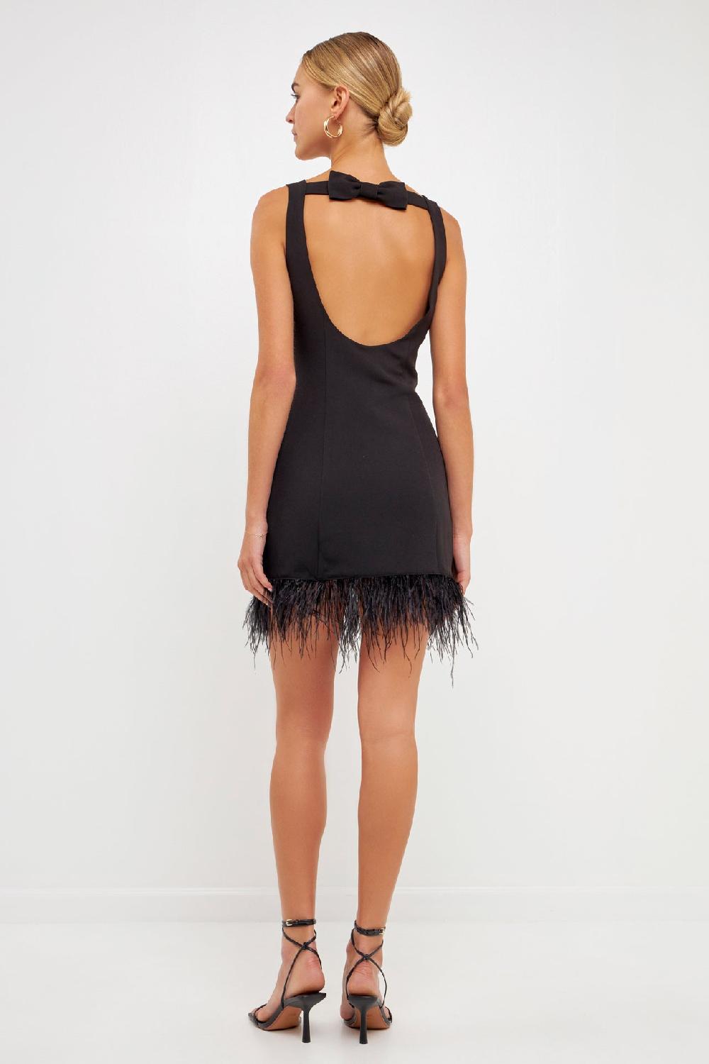 Endless Rose Feather Trim Mini Dress BLACK