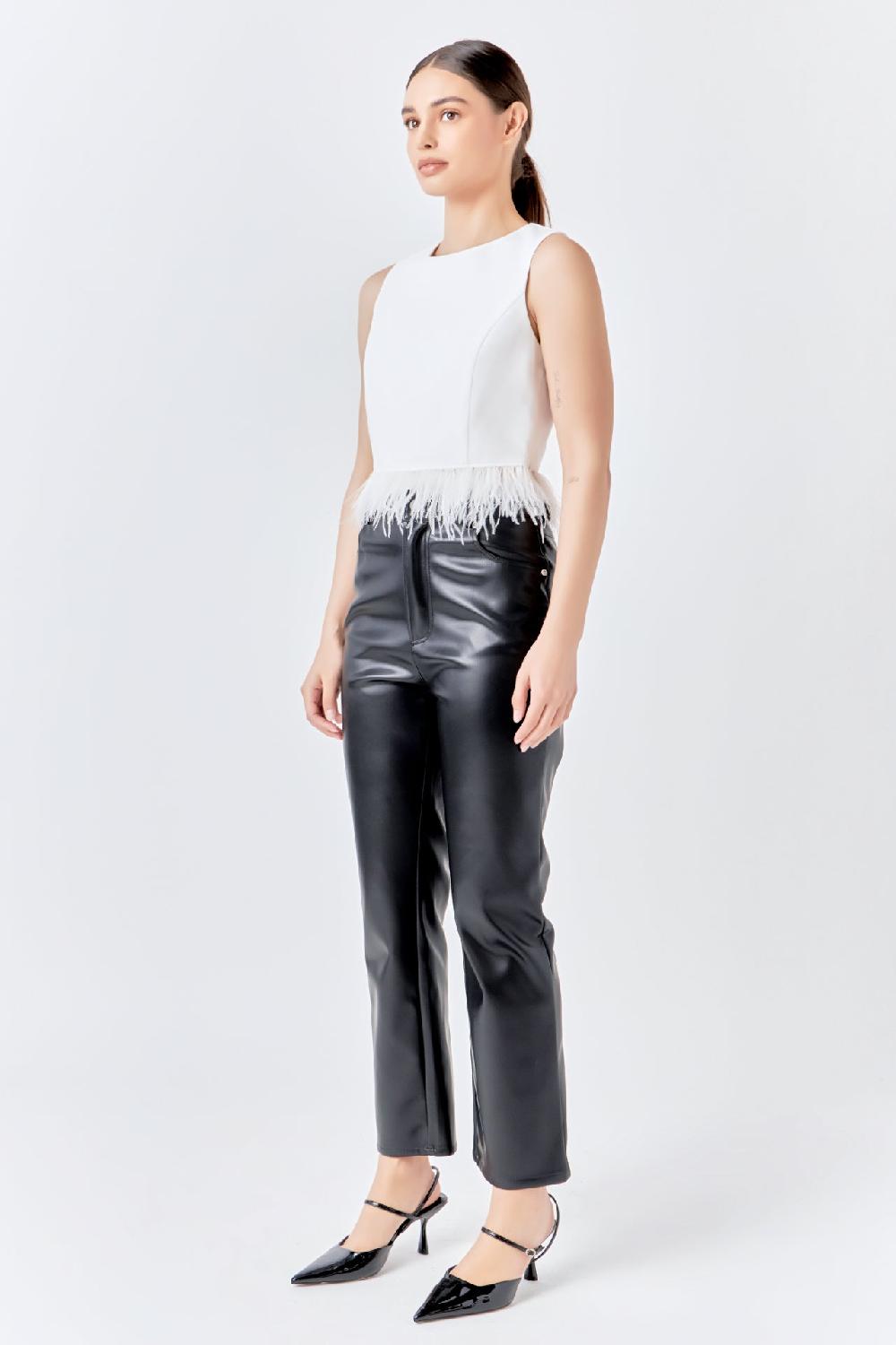 Endless Rose Feather Trim Tie Top WHITE