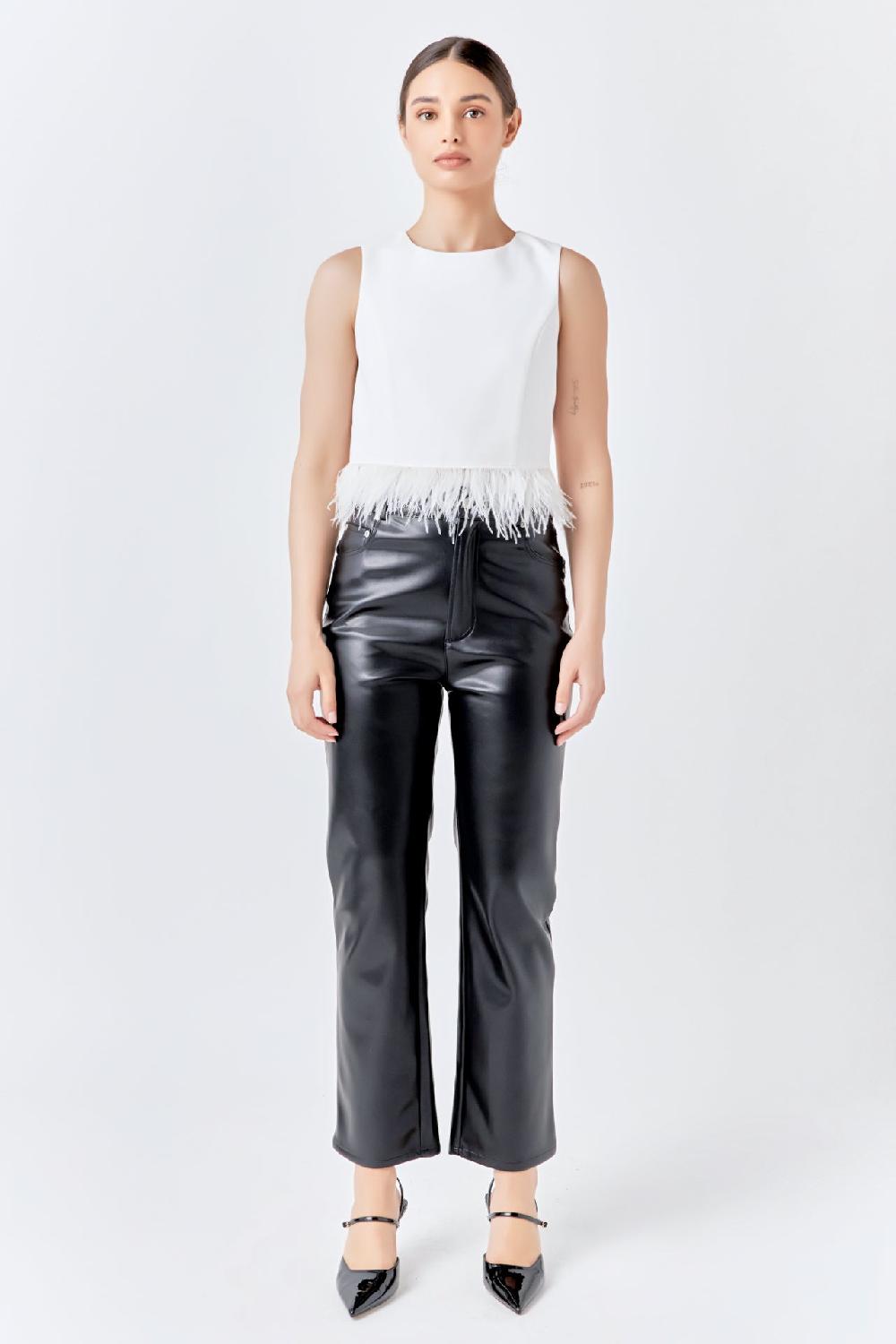 endless rose Feather Trim Tie Top WHITE