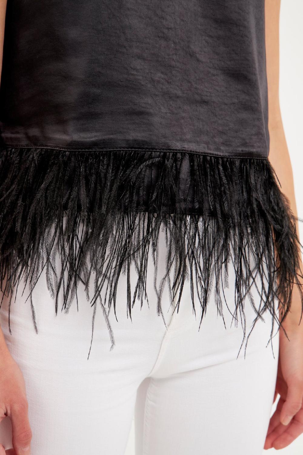 Endless Rose Feather Trim Top BLACK