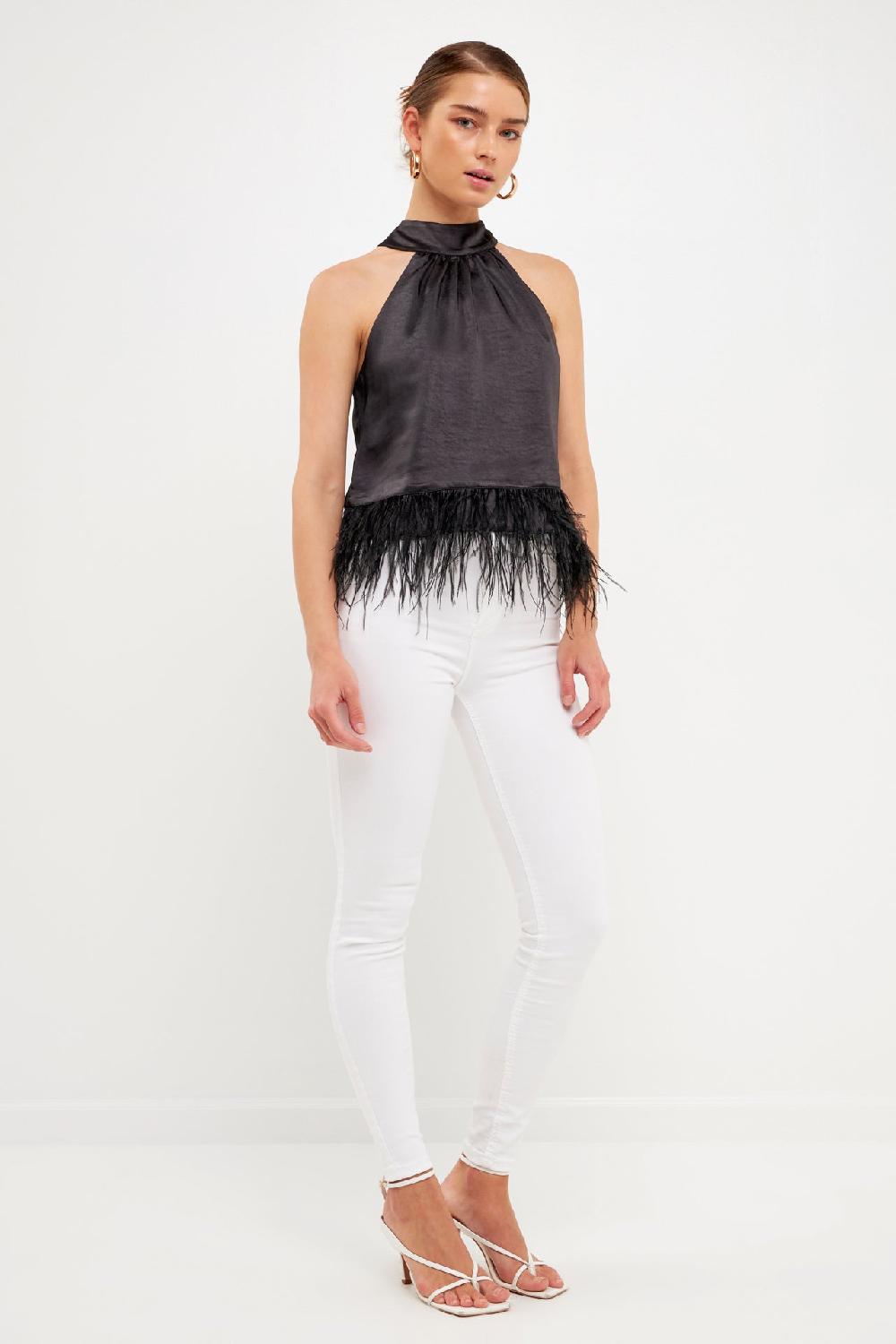 Endless Rose Feather Trim Top BLACK