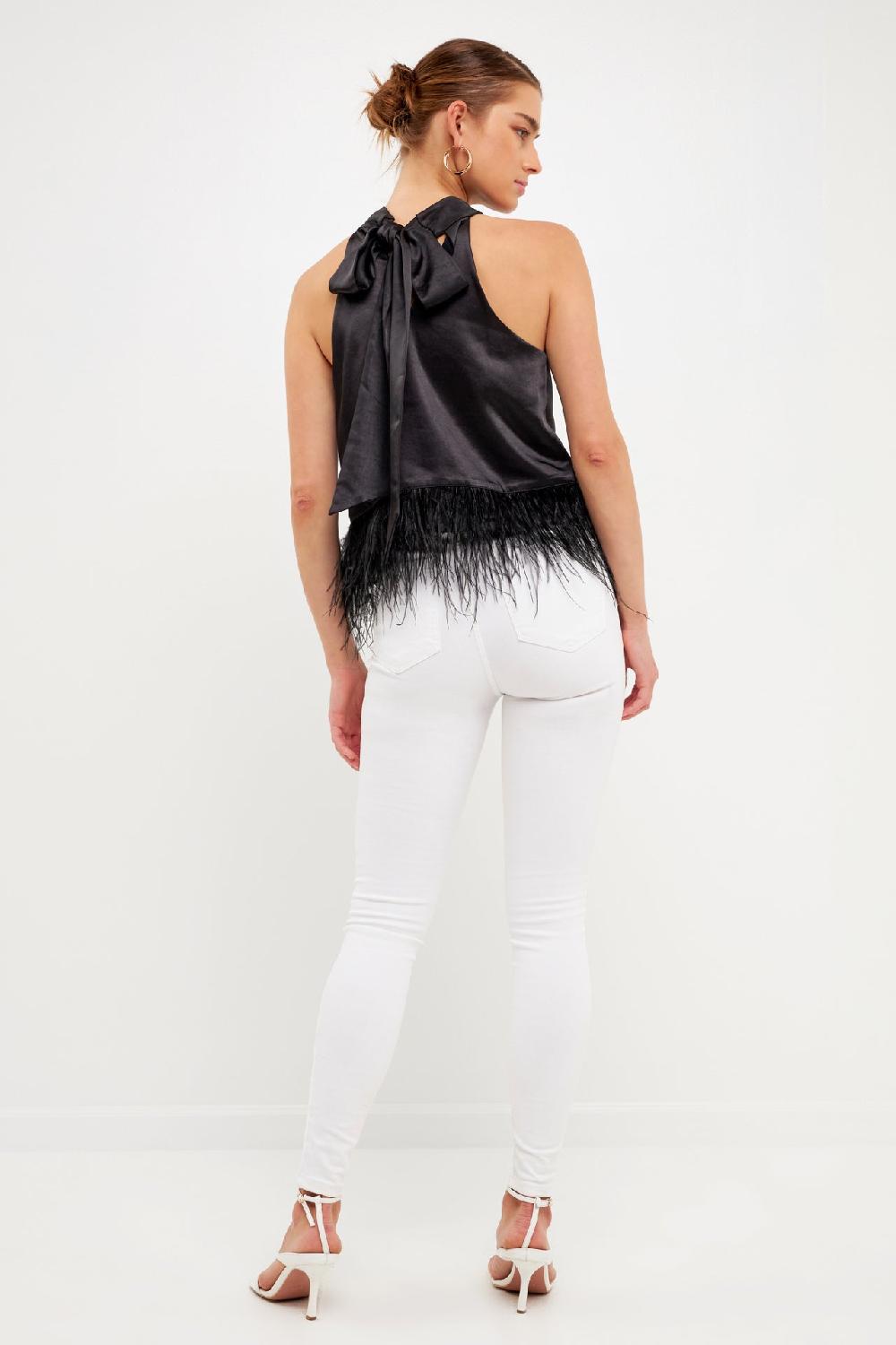 Endless Rose Feather Trim Top BLACK