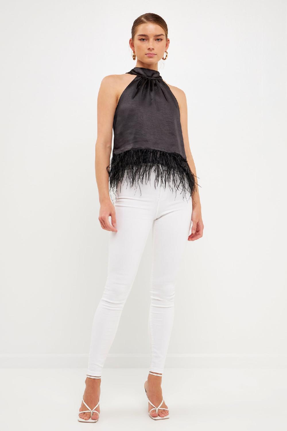 Endless Rose Feather Trim Top BLACK