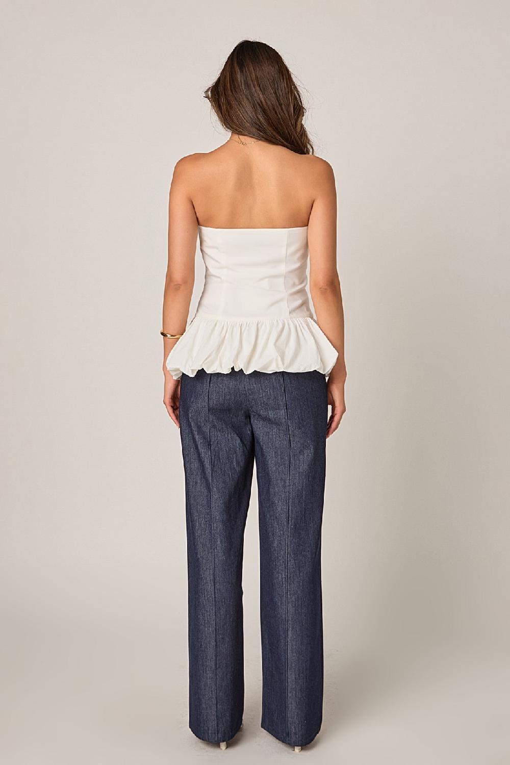 Endless Rose Fitted Creased Pants NAVY DENIM