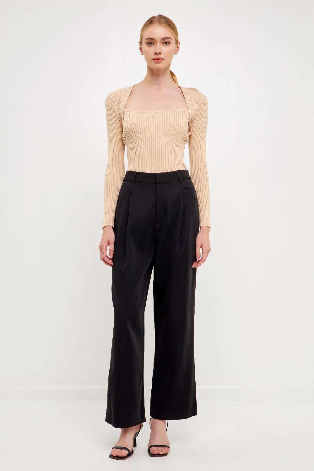 endless rose Fitted Knit Top BLACK