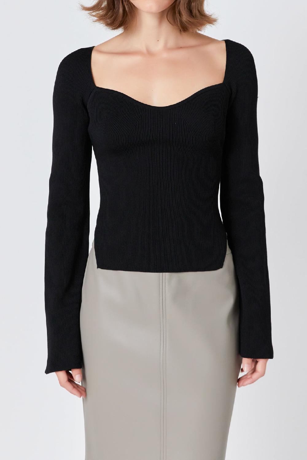Endless Rose Fitted Long Sleeve Sweater BLACK